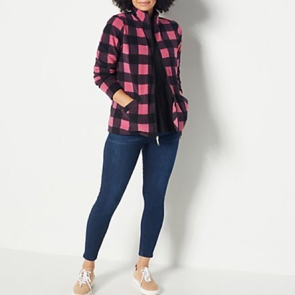 Denim & Co. Printed Fleece Zip Front Jacket Size: S